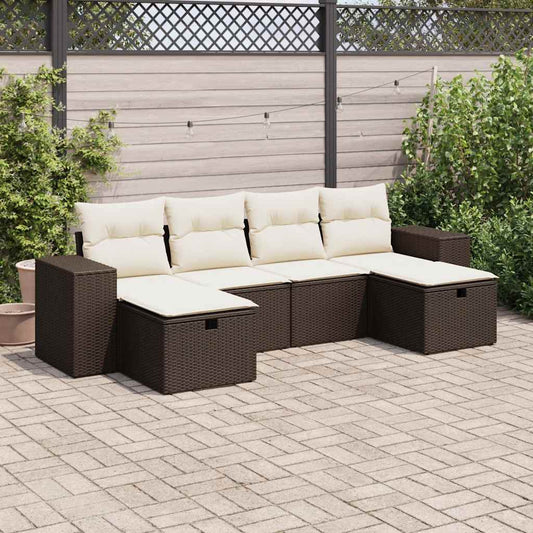 6-tlg. Garten-Sofagarnitur mit Kissen Braun Poly Rattan