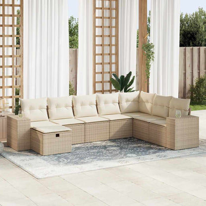 8-tlg. Garten-Sofagarnitur mit Kissen Beige Poly Rattan