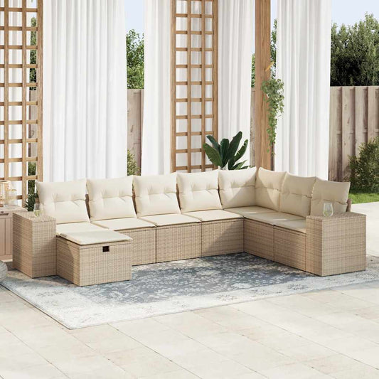 8-tlg. Garten-Sofagarnitur mit Kissen Beige Poly Rattan