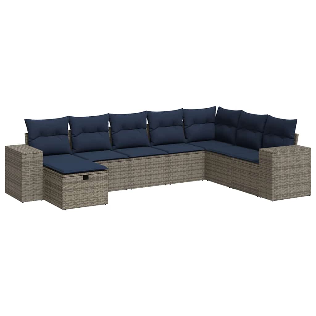 8-tlg. Garten-Sofagarnitur mit Kissen Grau Poly Rattan