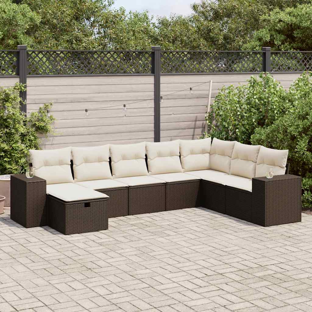 8-tlg. Garten-Sofagarnitur mit Kissen Braun Poly Rattan