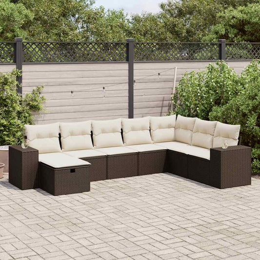 8-tlg. Garten-Sofagarnitur mit Kissen Braun Poly Rattan