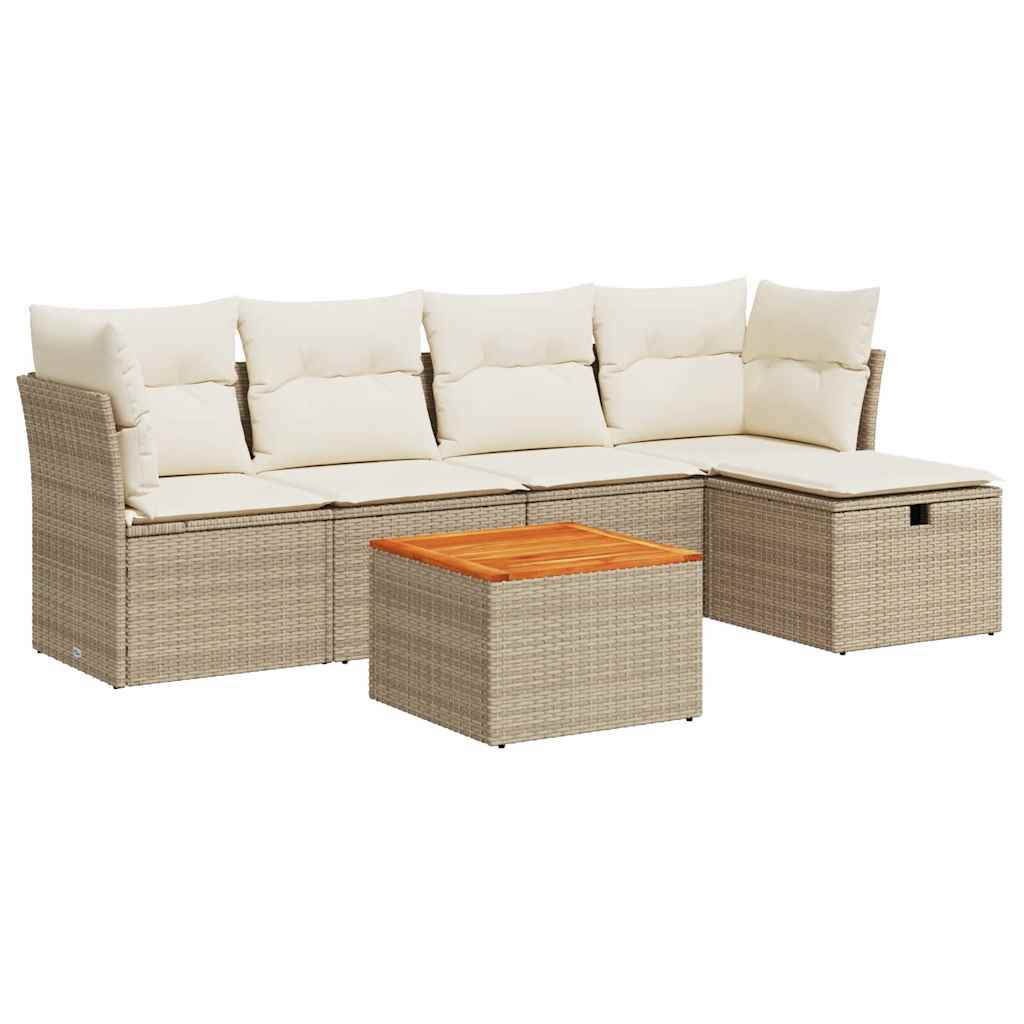 6-tlg. Garten-Sofagarnitur mit Kissen Beige Poly Rattan