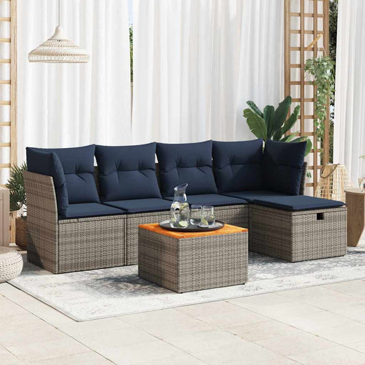 6-tlg. Garten-Sofagarnitur mit Kissen Grau Poly Rattan