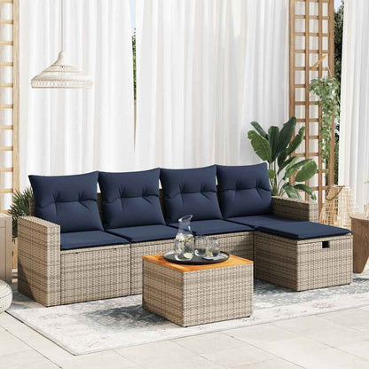 6-tlg. Garten-Sofagarnitur mit Kissen Grau Poly Rattan