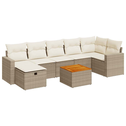 8-tlg. Garten-Sofagarnitur mit Kissen Beige Poly Rattan
