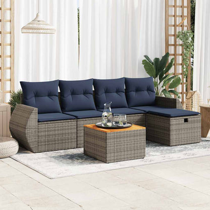 6-tlg. Garten-Sofagarnitur mit Kissen Grau Poly Rattan