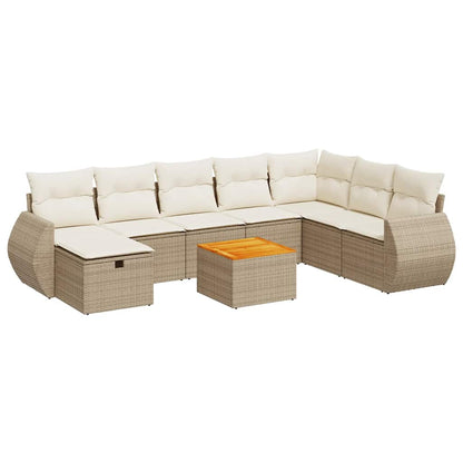 9-tlg. Garten-Sofagarnitur mit Kissen Beige Poly Rattan