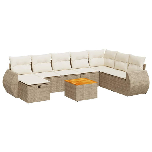 9-tlg. Garten-Sofagarnitur mit Kissen Beige Poly Rattan