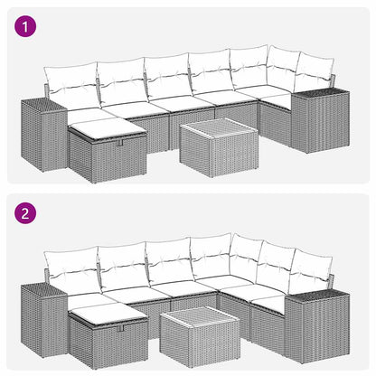 8-tlg. Garten-Sofagarnitur mit Kissen Beige Poly Rattan
