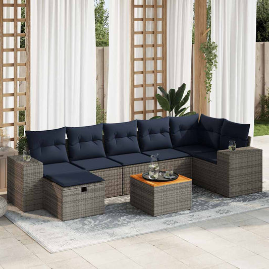 8-tlg. Garten-Sofagarnitur mit Kissen Grau Poly Rattan
