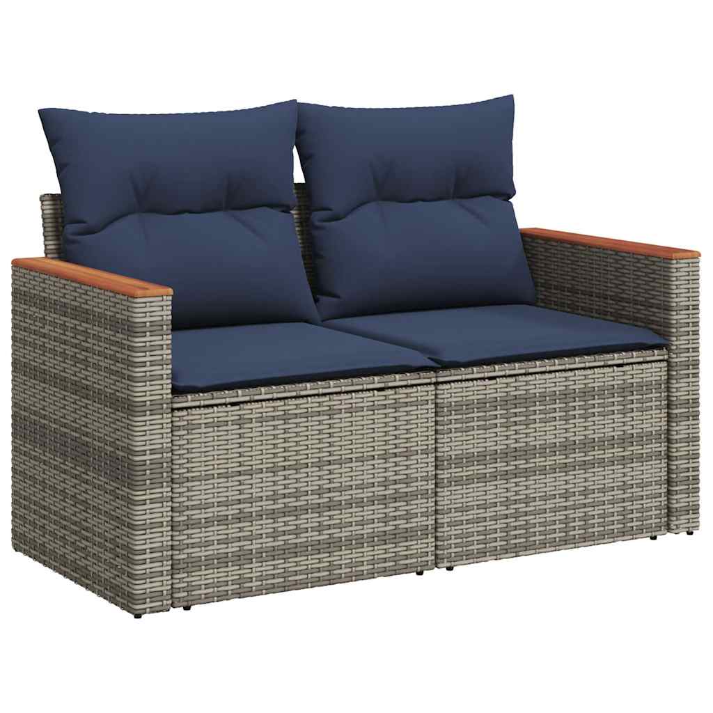4-tlg. Garten-Sofagarnitur mit Kissen Grau Poly Rattan