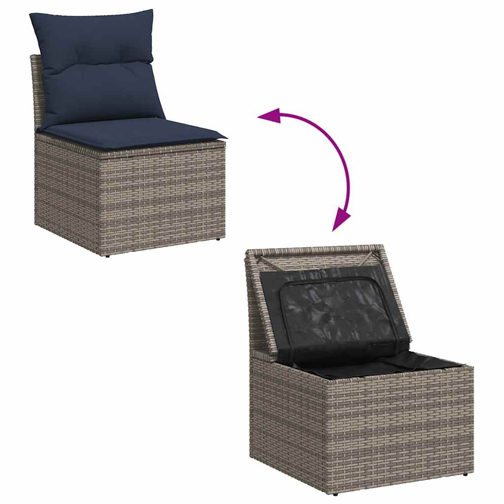 4-tlg. Garten-Sofagarnitur mit Kissen Grau Poly Rattan