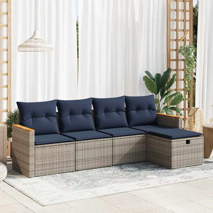 5-tlg. Garten-Sofagarnitur mit Kissen Grau Poly Rattan