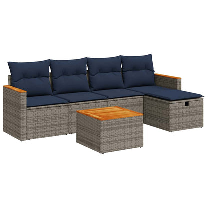 6-tlg. Garten-Sofagarnitur mit Kissen Grau Poly Rattan