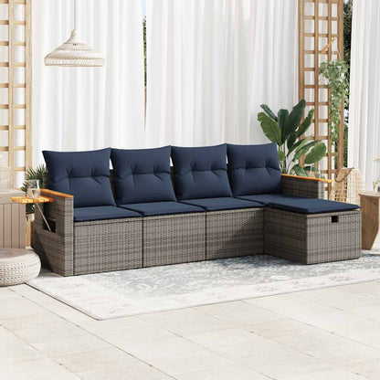 5-tlg. Garten-Sofagarnitur mit Kissen Grau Poly Rattan