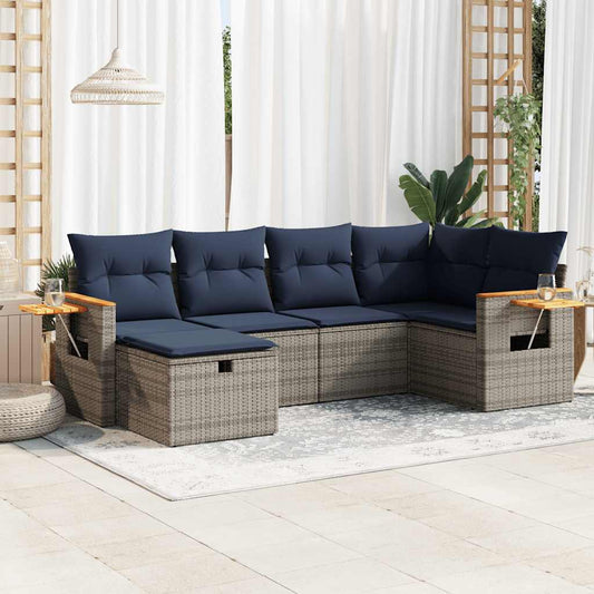 6-tlg. Garten-Sofagarnitur mit Kissen Grau Poly Rattan