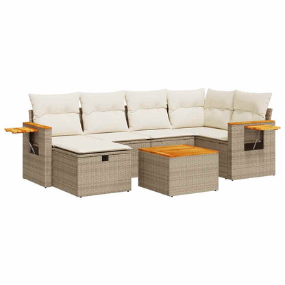 7-tlg. Garten-Sofagarnitur mit Kissen Beige Poly Rattan