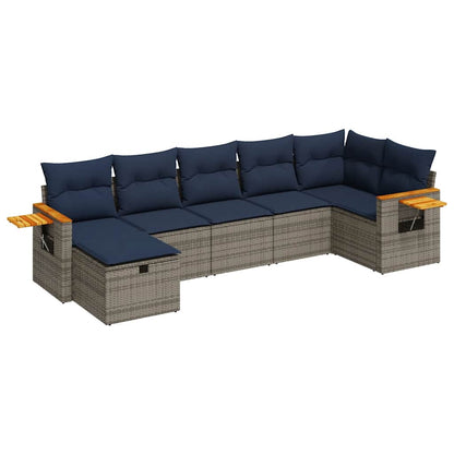 7-tlg. Garten-Sofagarnitur mit Kissen Grau Poly Rattan