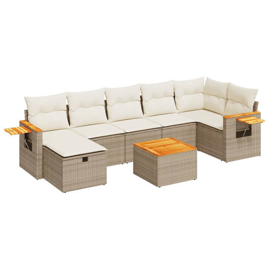 8-tlg. Garten-Sofagarnitur mit Kissen Beige Poly Rattan