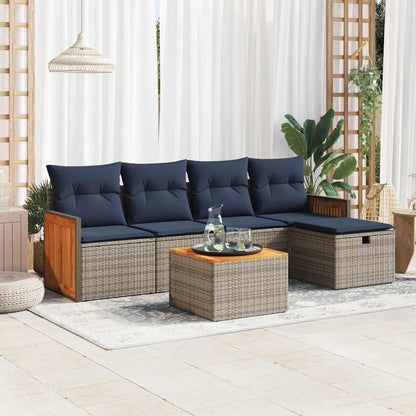6-tlg. Garten-Sofagarnitur mit Kissen Grau Poly Rattan