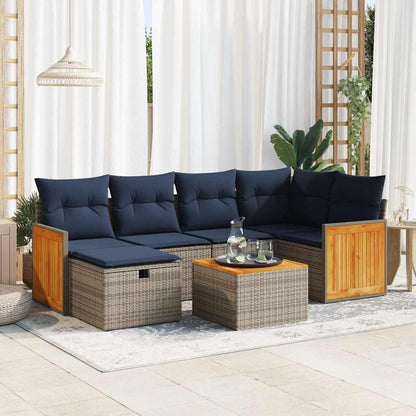 7-tlg. Garten-Sofagarnitur mit Kissen Grau Poly Rattan