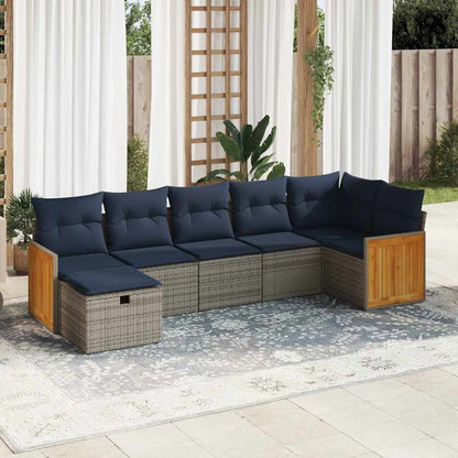 7-tlg. Garten-Sofagarnitur mit Kissen Grau Poly Rattan
