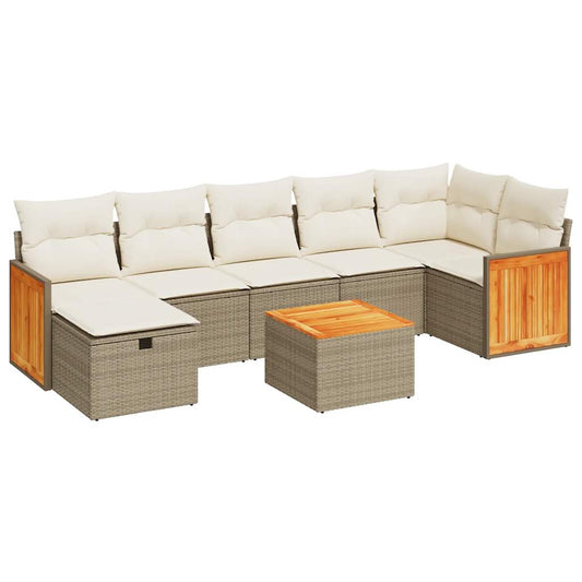 8-tlg. Garten-Sofagarnitur mit Kissen Beige Poly Rattan