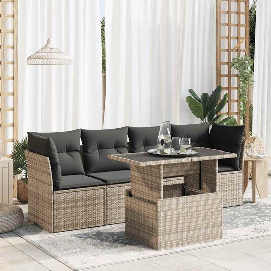 5-tlg. Garten-Sofagarnitur mit Kissen Grau Poly Rattan