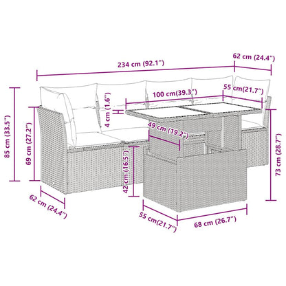 5-tlg. Garten-Sofagarnitur mit Kissen Grau Poly Rattan Akazie
