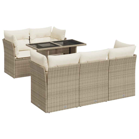 6-tlg. Garten-Sofagarnitur mit Kissen Beige Poly Rattan