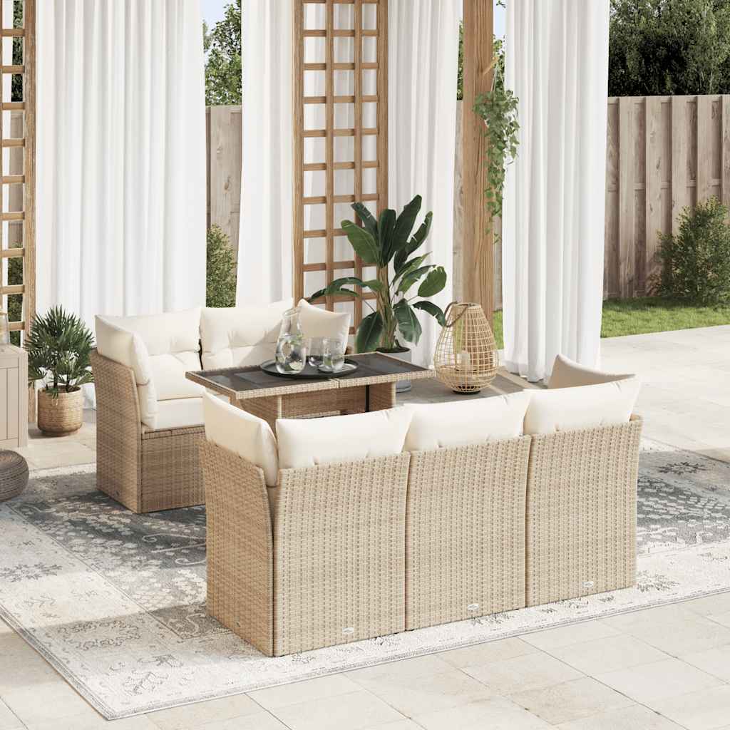 6-tlg. Garten-Sofagarnitur mit Kissen Beige Poly Rattan