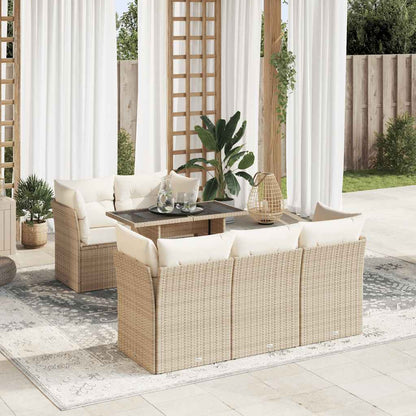6-tlg. Garten-Sofagarnitur mit Kissen Beige Poly Rattan
