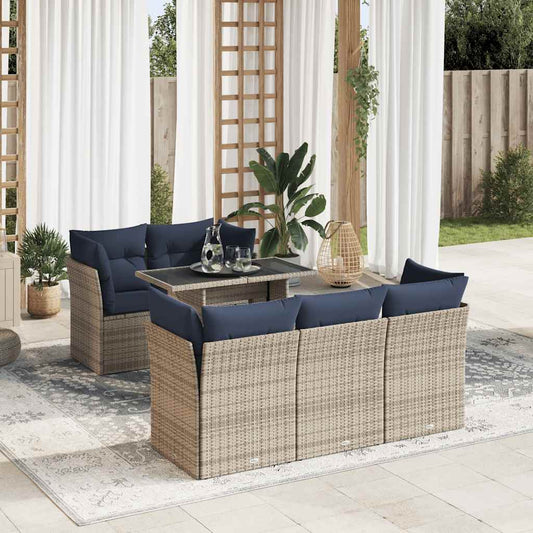 6-tlg. Garten-Sofagarnitur mit Kissen Grau Poly Rattan Akazie