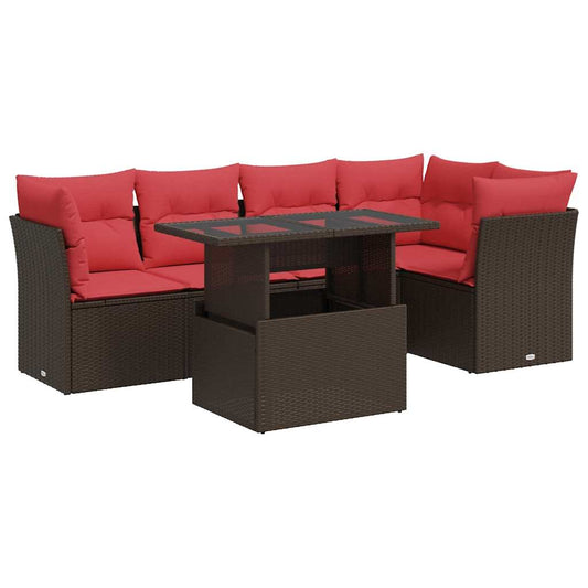 6-tlg. Garten-Sofagarnitur mit Kissen Braun Poly Rattan Akazie