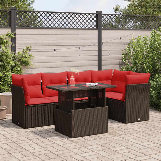 6-tlg. Garten-Sofagarnitur mit Kissen Braun Poly Rattan Akazie
