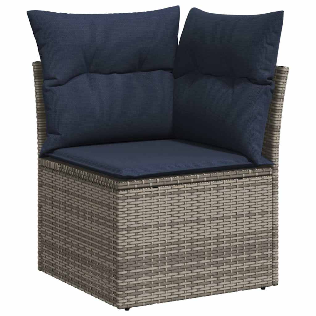11-tlg. Garten-Sofagarnitur mit Kissen Grau Poly Rattan Akazie