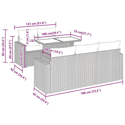 7-tlg. Garten-Sofagarnitur mit Kissen Schwarz Poly Rattan