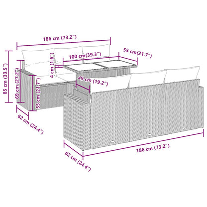 7-tlg. Garten-Sofagarnitur mit Kissen Grau Poly Rattan Akazie