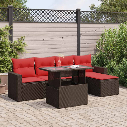 6-tlg. Garten-Sofagarnitur mit Kissen Braun Poly Rattan Akazie