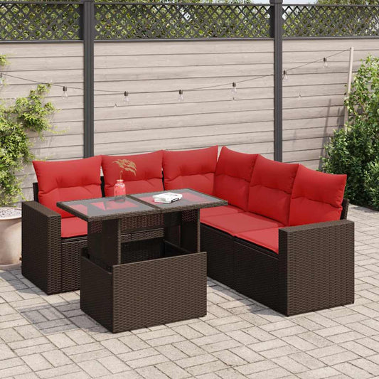 6-tlg. Garten-Sofagarnitur mit Kissen Braun Poly Rattan Akazie