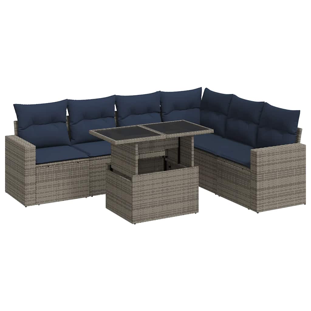 7-tlg. Garten-Sofagarnitur mit Kissen Schwarz Poly Rattan