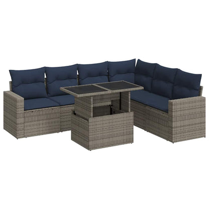 7-tlg. Garten-Sofagarnitur mit Kissen Schwarz Poly Rattan