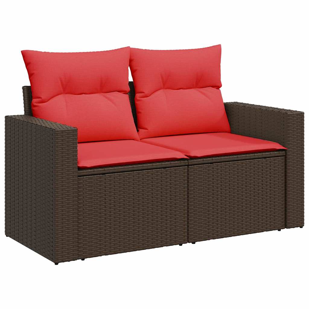 7-tlg. Garten-Sofagarnitur mit Kissen Grau Poly Rattan Akazie