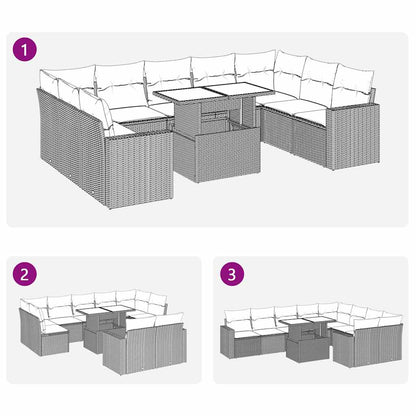 10-tlg. Garten-Sofagarnitur mit Kissen Schwarz Poly Rattan