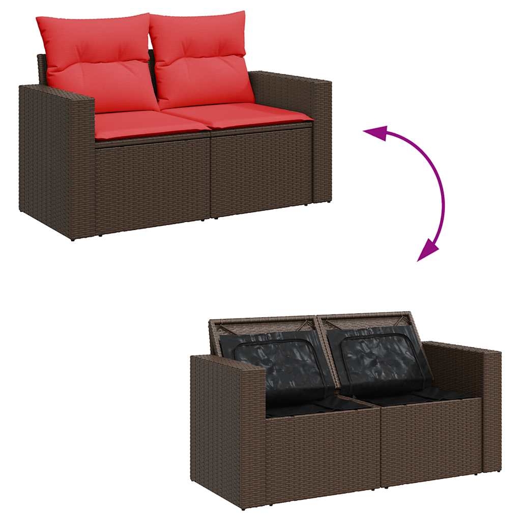 10-tlg. Garten-Sofagarnitur mit Kissen Braun Poly Rattan Akazie