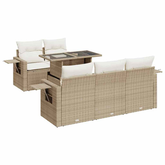 6-tlg. Garten-Sofagarnitur mit Kissen Beige Poly Rattan