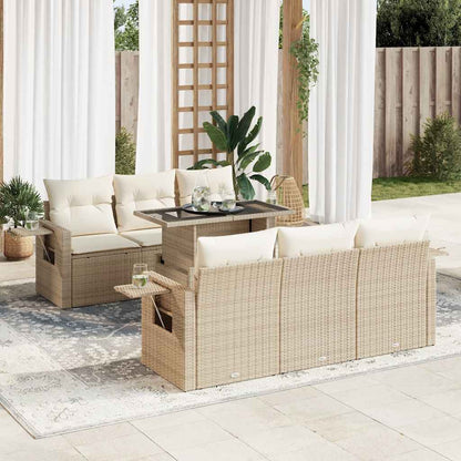 7-tlg. Garten-Sofagarnitur mit Kissen Beige Poly Rattan