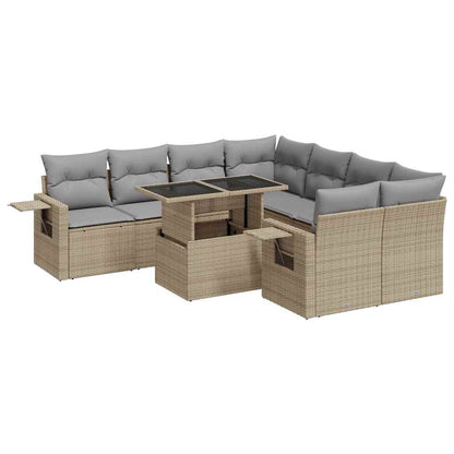 9-delt sæt Havesofasæt med puder Beige polyrattan