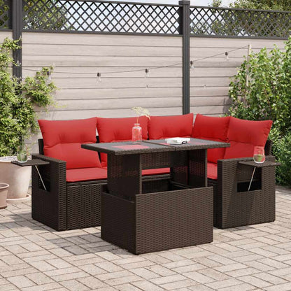 5-tlg. Garten-Sofagarnitur mit Kissen Braun Poly Rattan Akazie